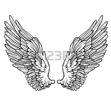 450x450 Line Art Illustration Of Angel Wings And Heart And Bird Raven