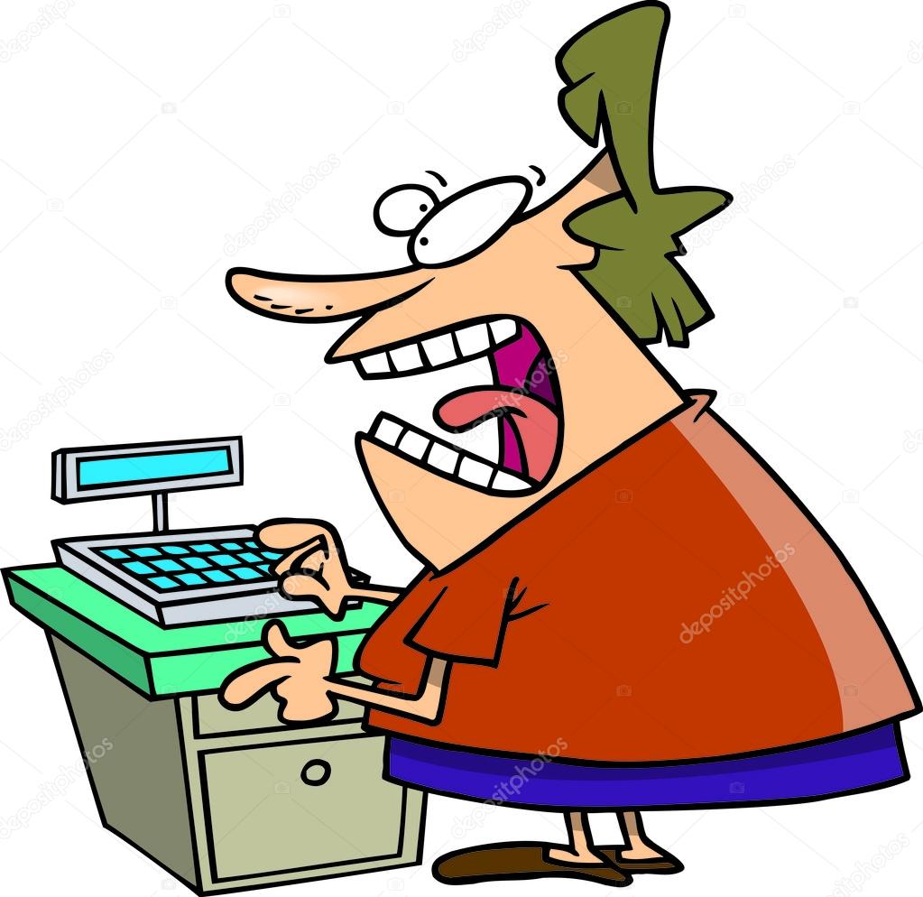 1023x994 Cartoon Angry Cashier Stock Vector Ronleishman