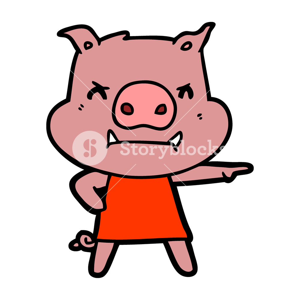 1000x1000 Angry Cartoon Pig In Dress Pointing Royalty Free Stock Image