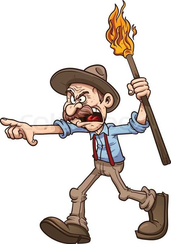 563x800 Angry Old Man Carrying A Torch. Vector Clip Art Illustration