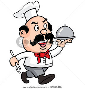287x300 Angry Chef Carrying A Covered Dinner Clip Art Image
