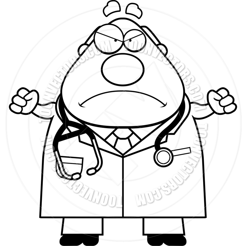 940x940 Cartoon Doctor Man Angry (Black And White Line Art) By Cory Thoman