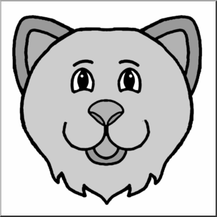 304x304 Clip Art Cartoon Animal Faces Cat Grayscale I