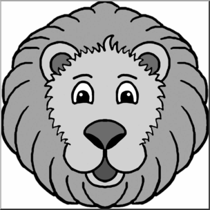 304x304 Clip Art Cartoon Animal Faces Lion Grayscale I