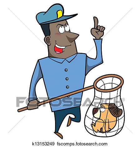 450x470 Clip Art Of Cartoon Animal Control Officer With Dog In Net