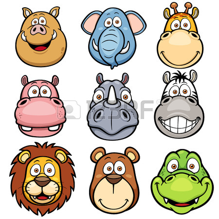 450x450 Vector Illustration Of Wild Animals Faces Cartoons Royalty Free