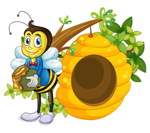 500x443 Cartoon Bee And Beehive Vector Material 06