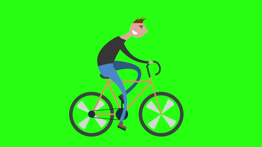 852x480 Funny Animated Cartoon, A Young Man Riding A Bicycle On The Road