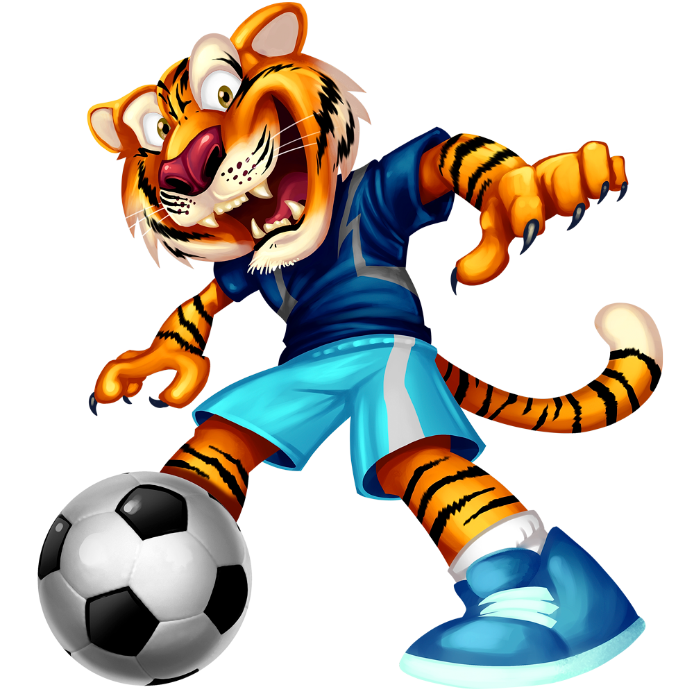 1000x1000 Joyful Animated Tiger Playing Soccer T Shirt, D 3975 Vovo Inc