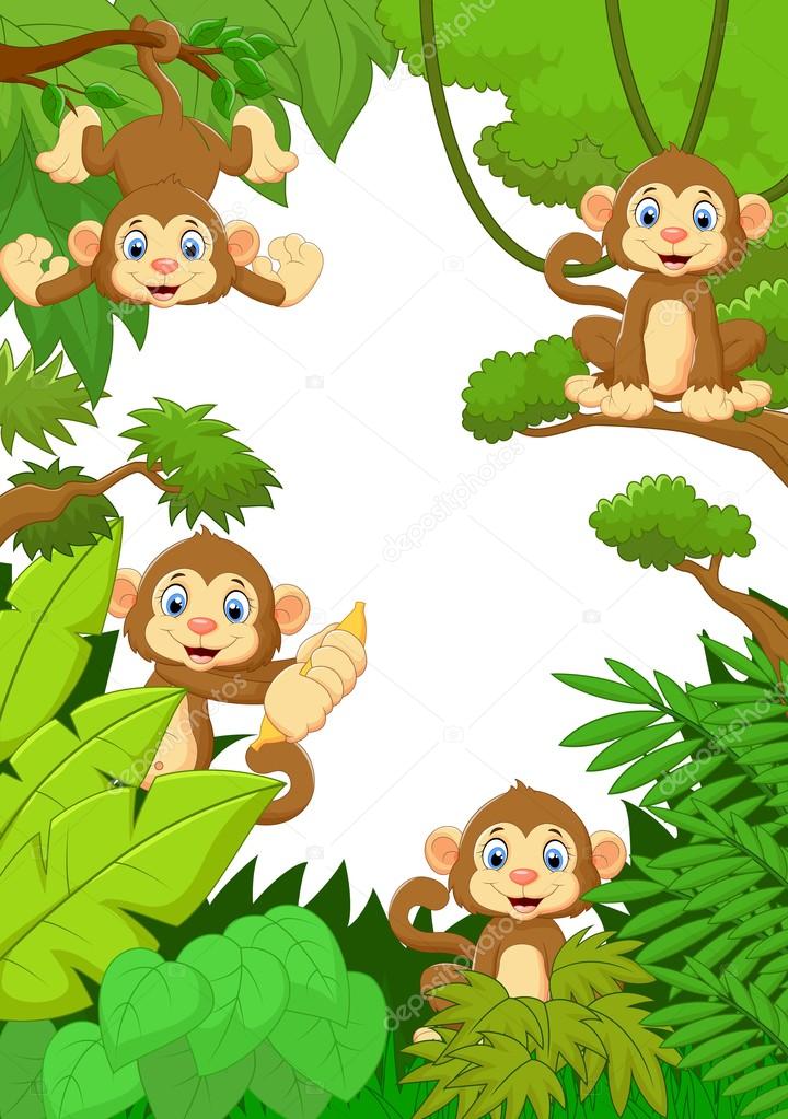 720x1023 Cartoon Happy Monkey In The Forest Stock Vector Tigatelu
