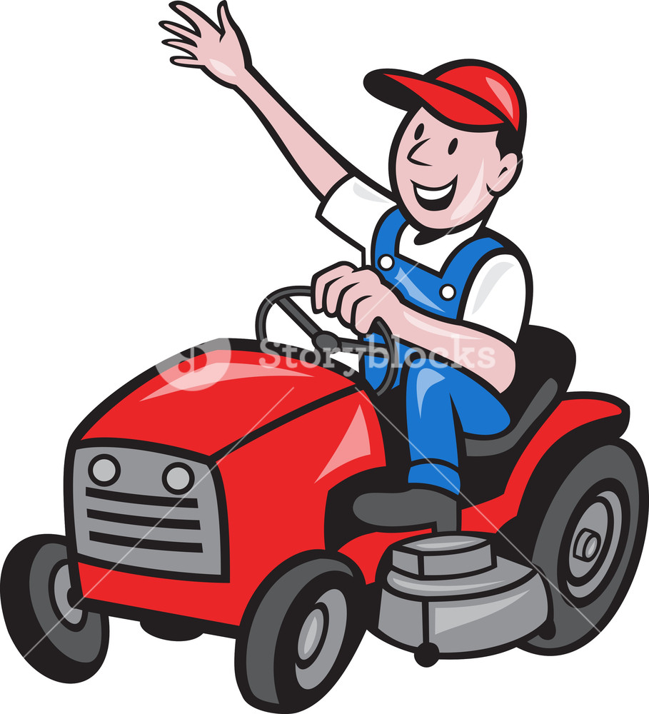909x1000 Farmer Driving Ride On Mower Tractor Royalty Free Stock Image