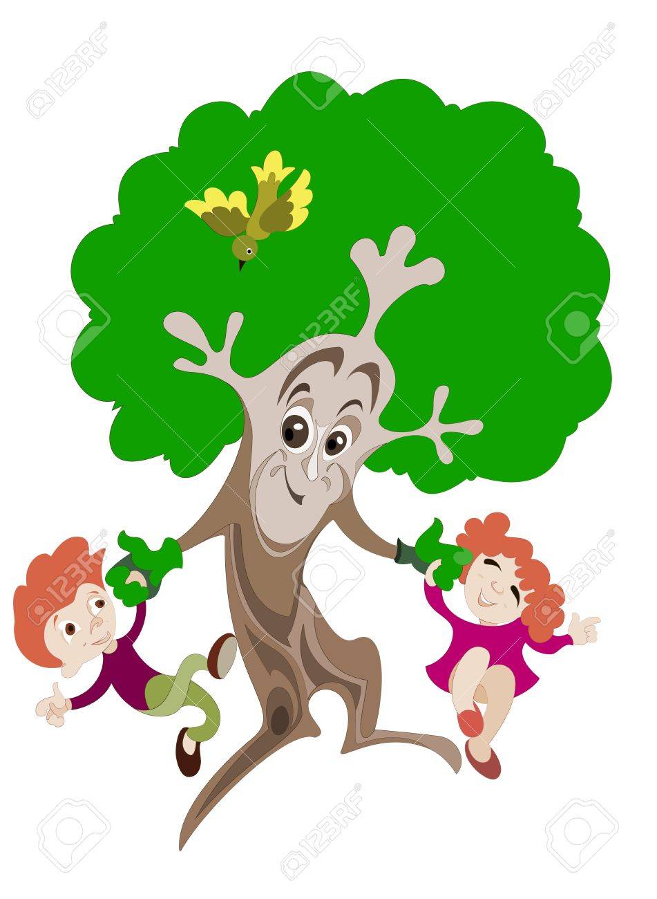 951x1300 Animated Image Of A Tree, Which Plays With Two Young Children