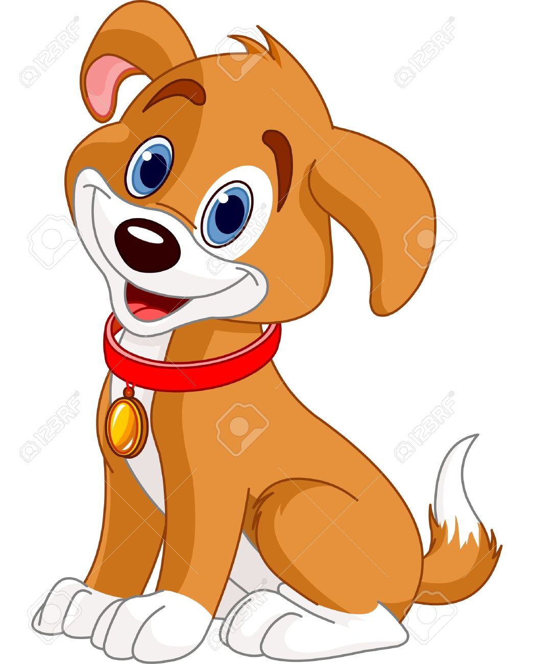 1046x1300 Illustration Of Cute Puppy, Wearing A Red Collar With Gold Tag