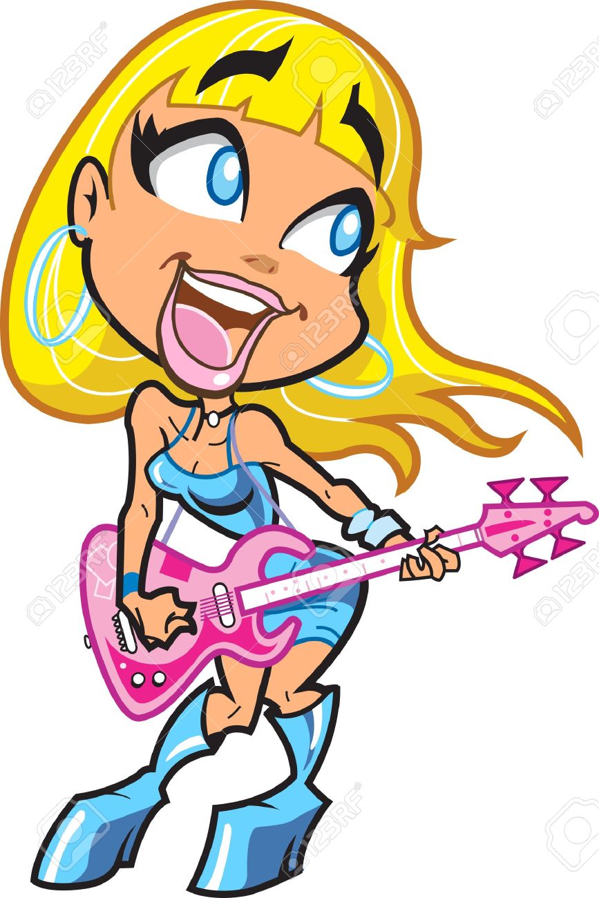 867x1300 Cute Blonde Girl Rocker Singing And Playing Bass Or Guitar Royalty