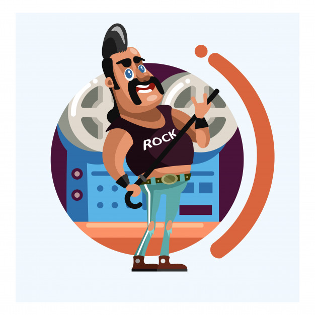 626x626 Bearded Rocker Man In The Studio Recording Cartoon Character