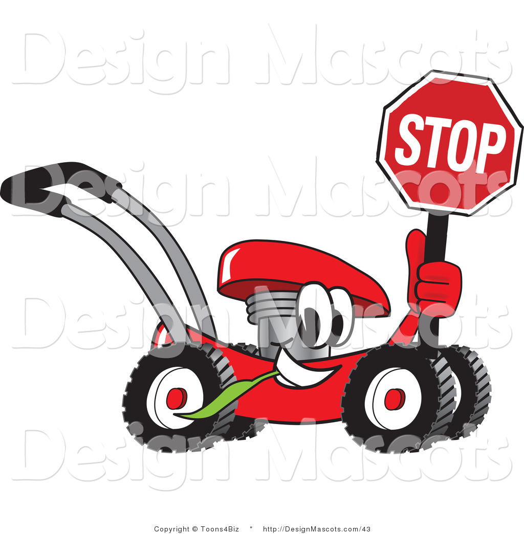 1024x1044 Clipart Of A Red Lawn Mower Mascot Holding A Stop Sign