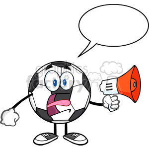 300x300 Royalty Free Soccer Ball Cartoon Mascot Character An Announcement