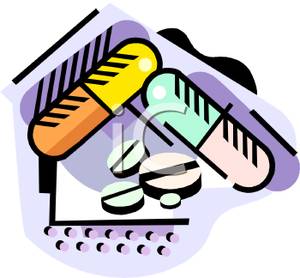300x278 Gel Caps And Four Pill Tablets Clip Art Image