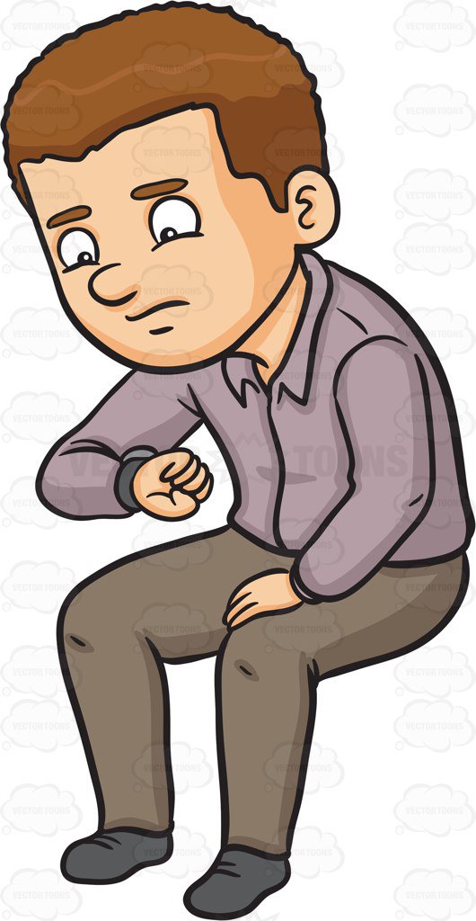 530x1024 A Man Looking Worried While Looking At The Time Cartoon Clipart