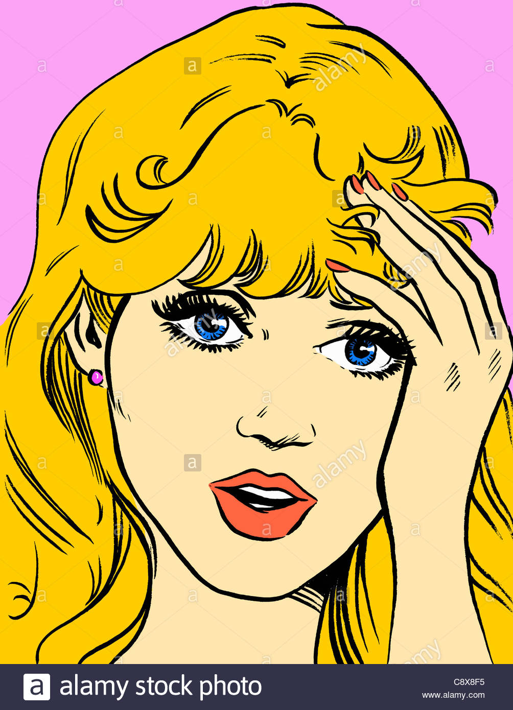 1004x1390 Anxious Woman Touching Head Stock Photo, Royalty Free Image