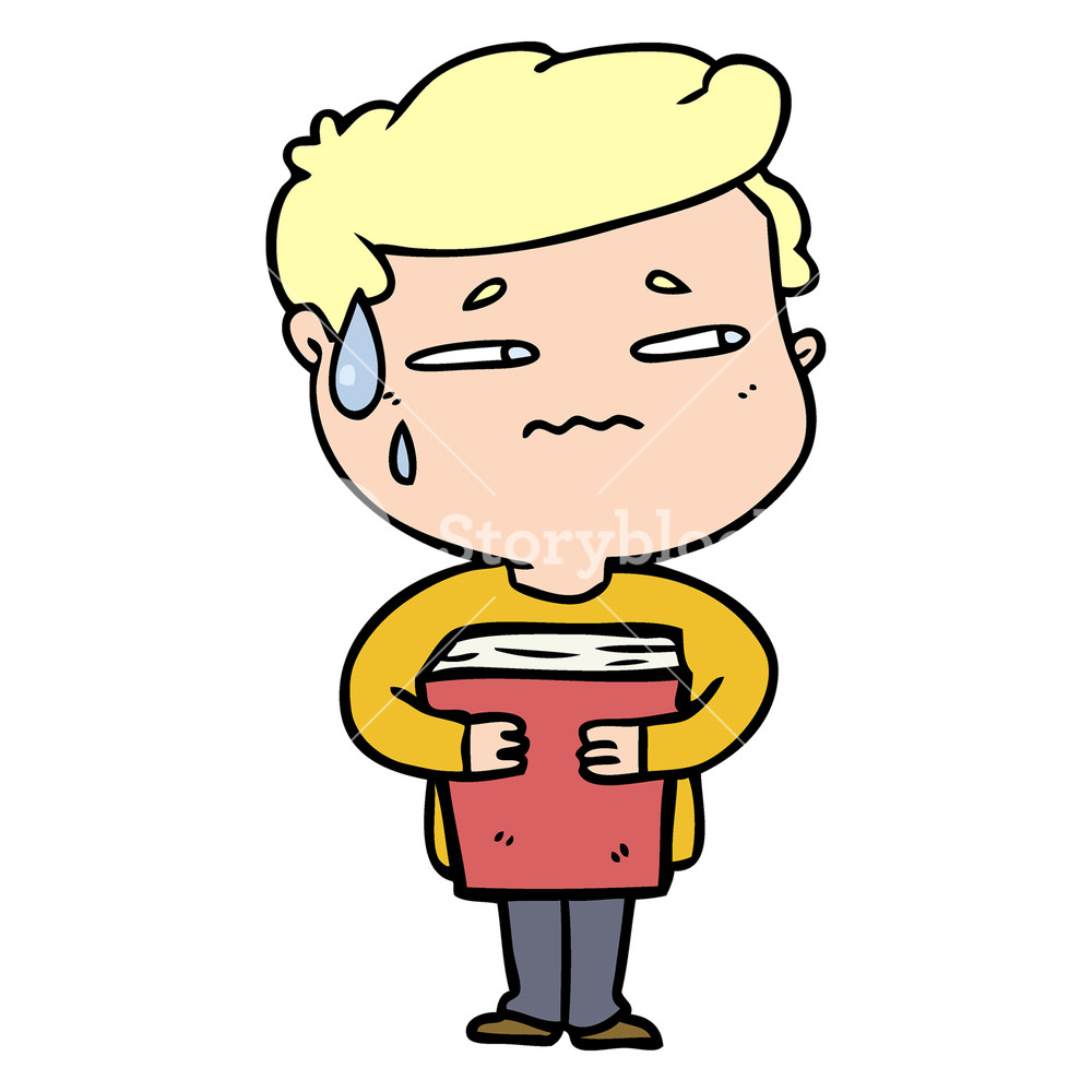 1000x1000 Cartoon Anxious Boy Carrying Book Royalty Free Stock Image