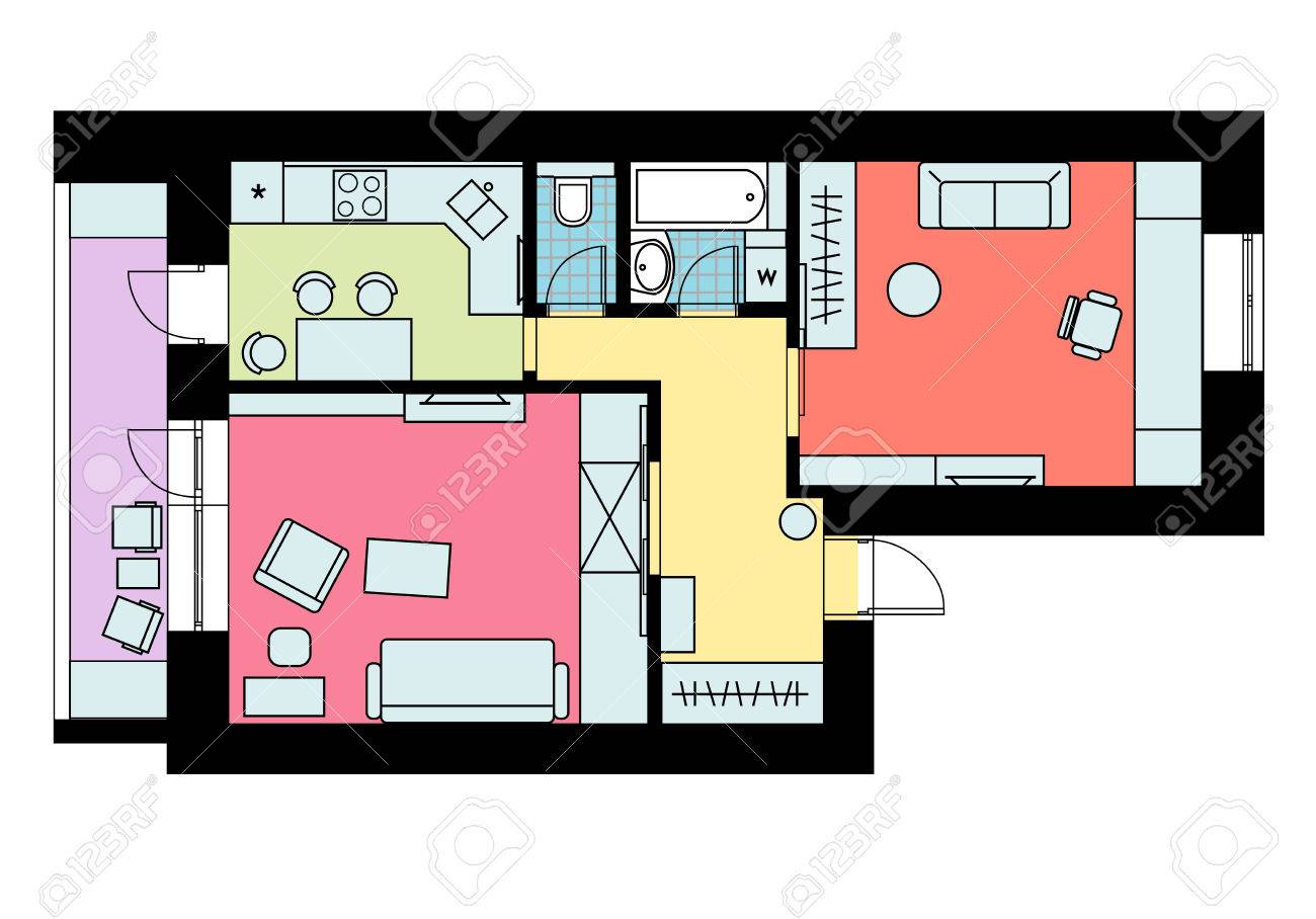 1300x908 The Plan Of Arrangement Of Furniture One Bedroom Apartment