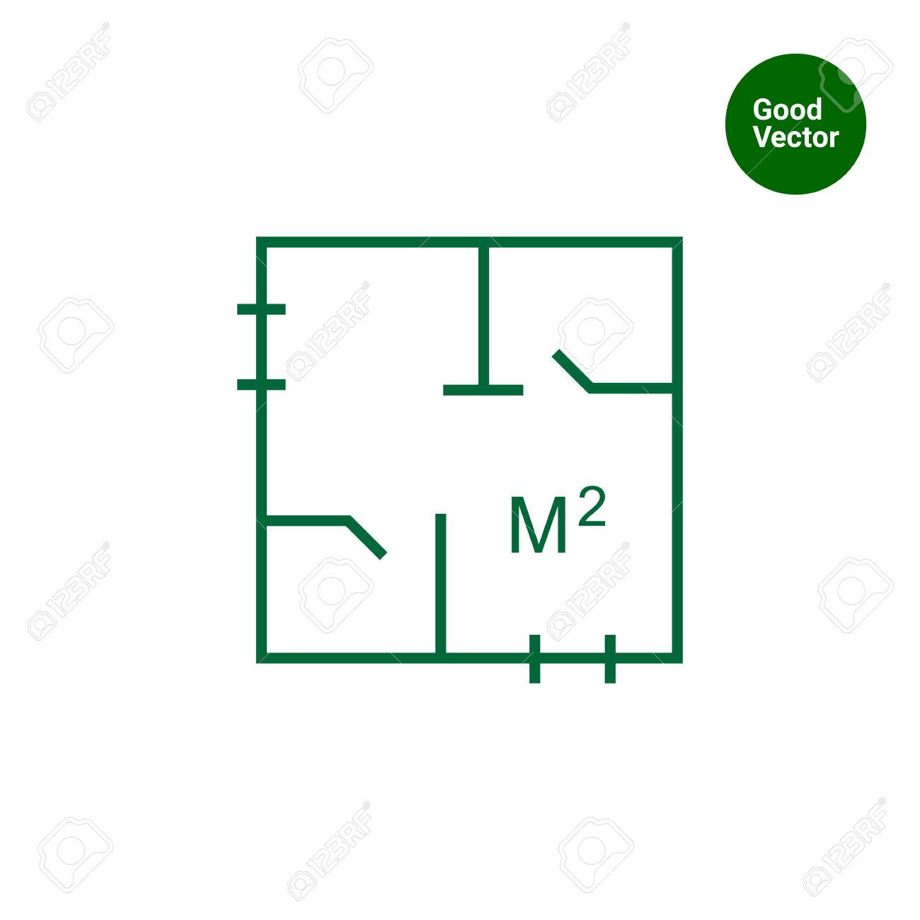 1300x1300 Icon Of Apartment Plan With Square Meter Designation Royalty Free