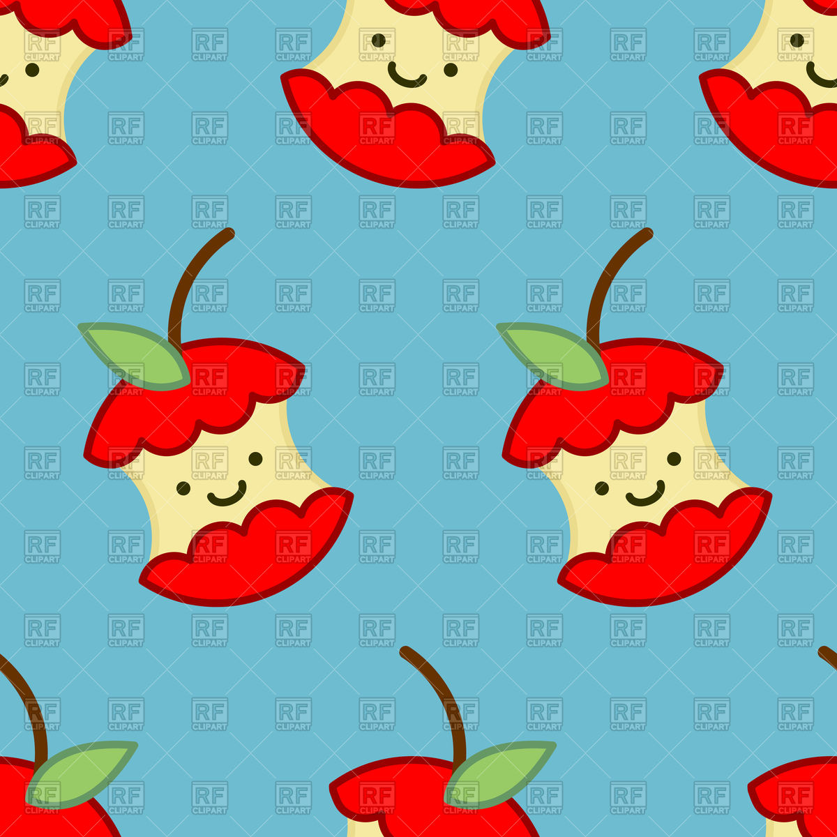 1200x1200 Red Apple Core Cute Cartoon Pattern Royalty Free Vector Clip Art