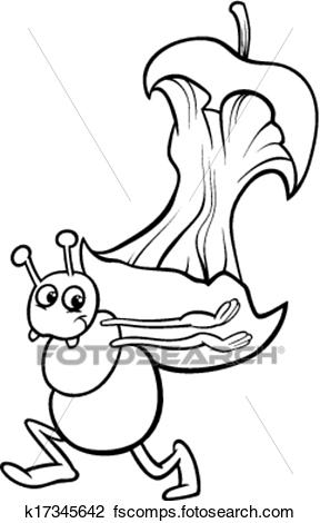 288x470 Clipart Of Ant With Apple Core Coloring Page K17345642