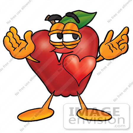 450x450 Clip Art Graphic Of A Red Apple Cartoon Character With His Heart