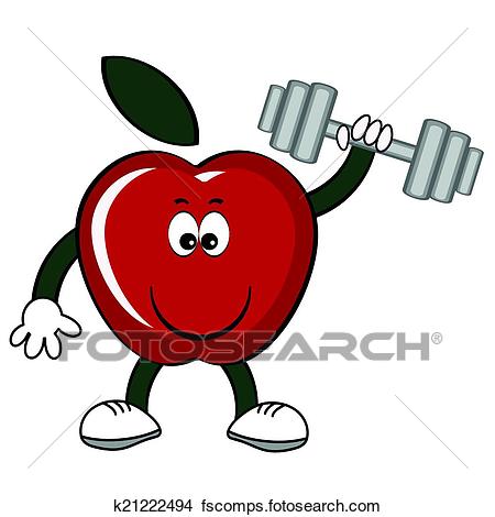 450x470 Clipart Of Red Apple With Dumbbell K21222494