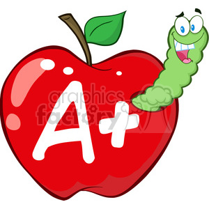 300x300 Royalty Free 4940 Clipart Illustration Of Happy Worm In Red Apple