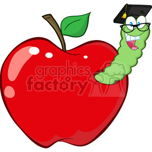 300x300 Royalty Free 4945 Clipart Illustration Of Happy Worm In Red Apple