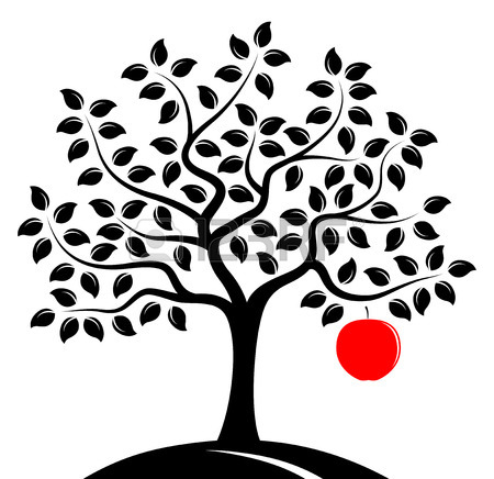 450x436 Vector Apple Tree With One Big Apple, Ladder And Basket Of Apples