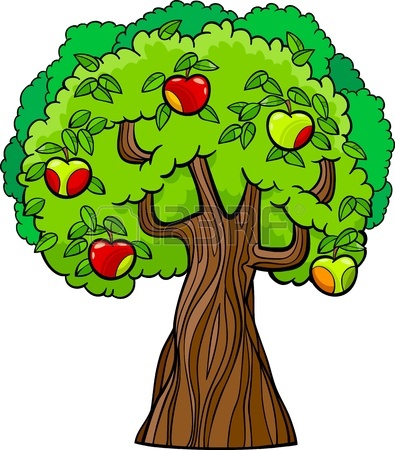 395x450 Black And White Cartoon Illustration Of Apple Tree With Apples