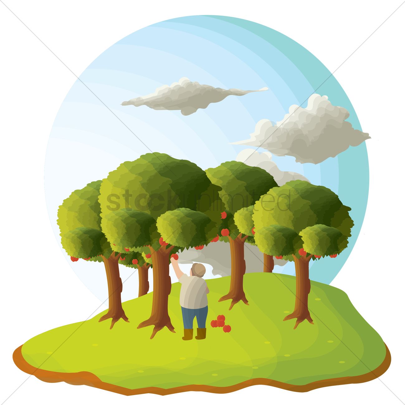 1300x1300 Farmer Picking Apples From An Apple Tree Vector Image
