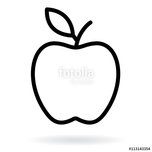 500x500 Apple Line Drawing. Apple Black Silhouette. Vector Illustration
