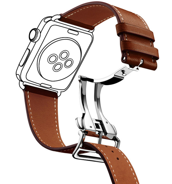 598x640 Deployment Buckle Single Tour Leather Band For Apple Watch Strap