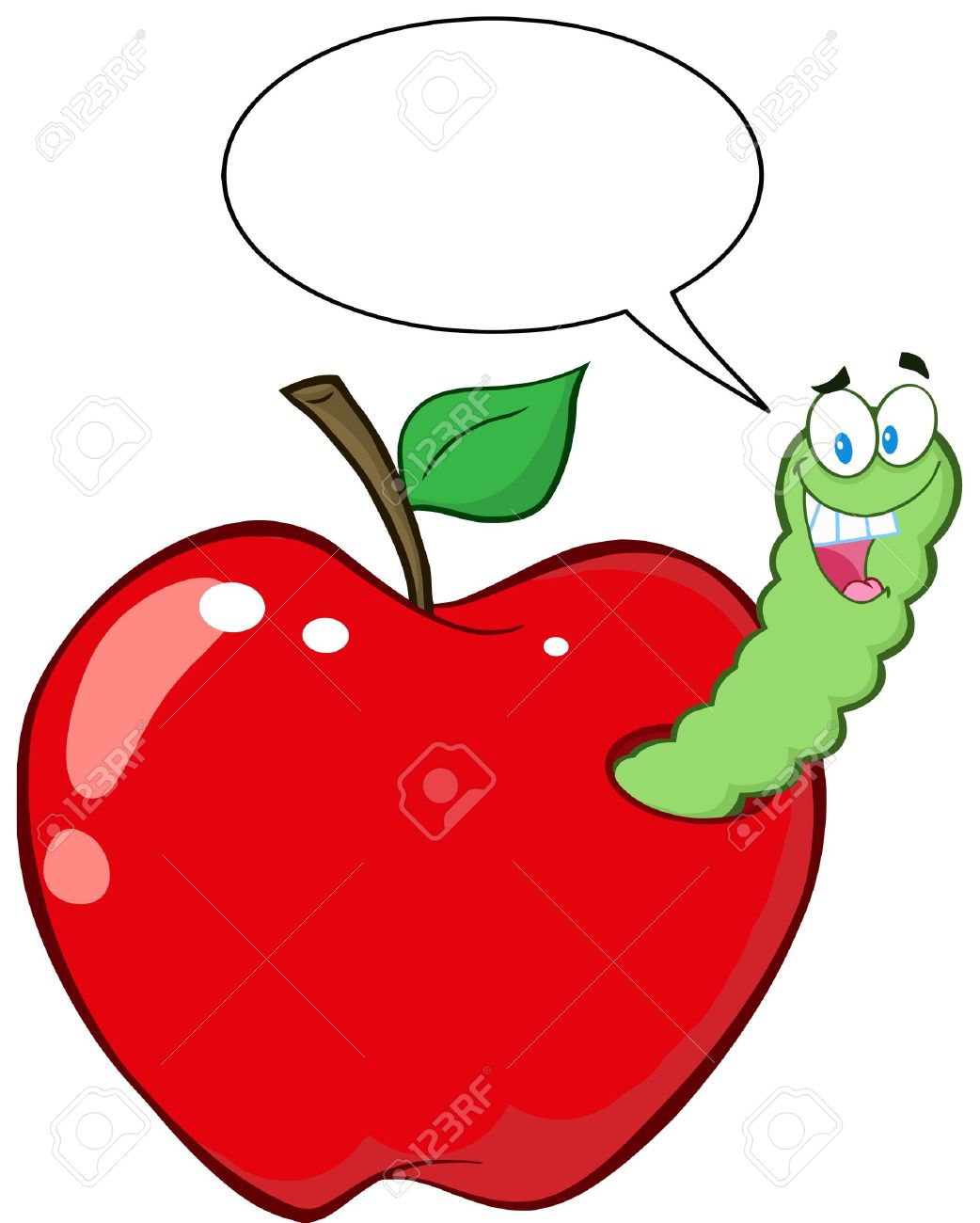 1042x1300 Happy Worm In Red Apple With Speech Bubble Royalty Free Cliparts