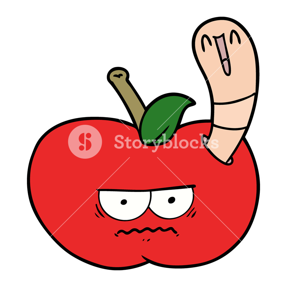 1000x1000 Cartoon Worm Eating An Angry Apple Royalty Free Stock Image