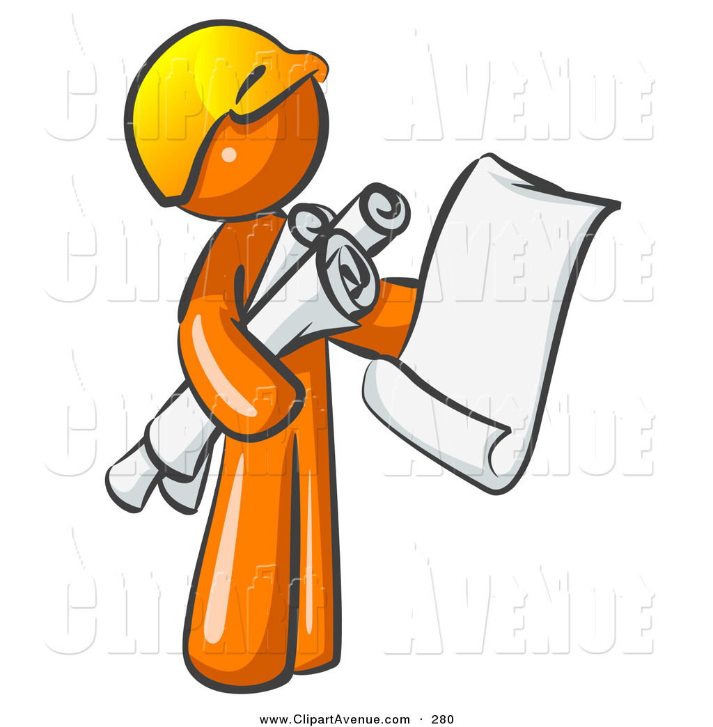 1024x1044 Avenue Clipart Of A Busy Orange Man Contractor Or Architect