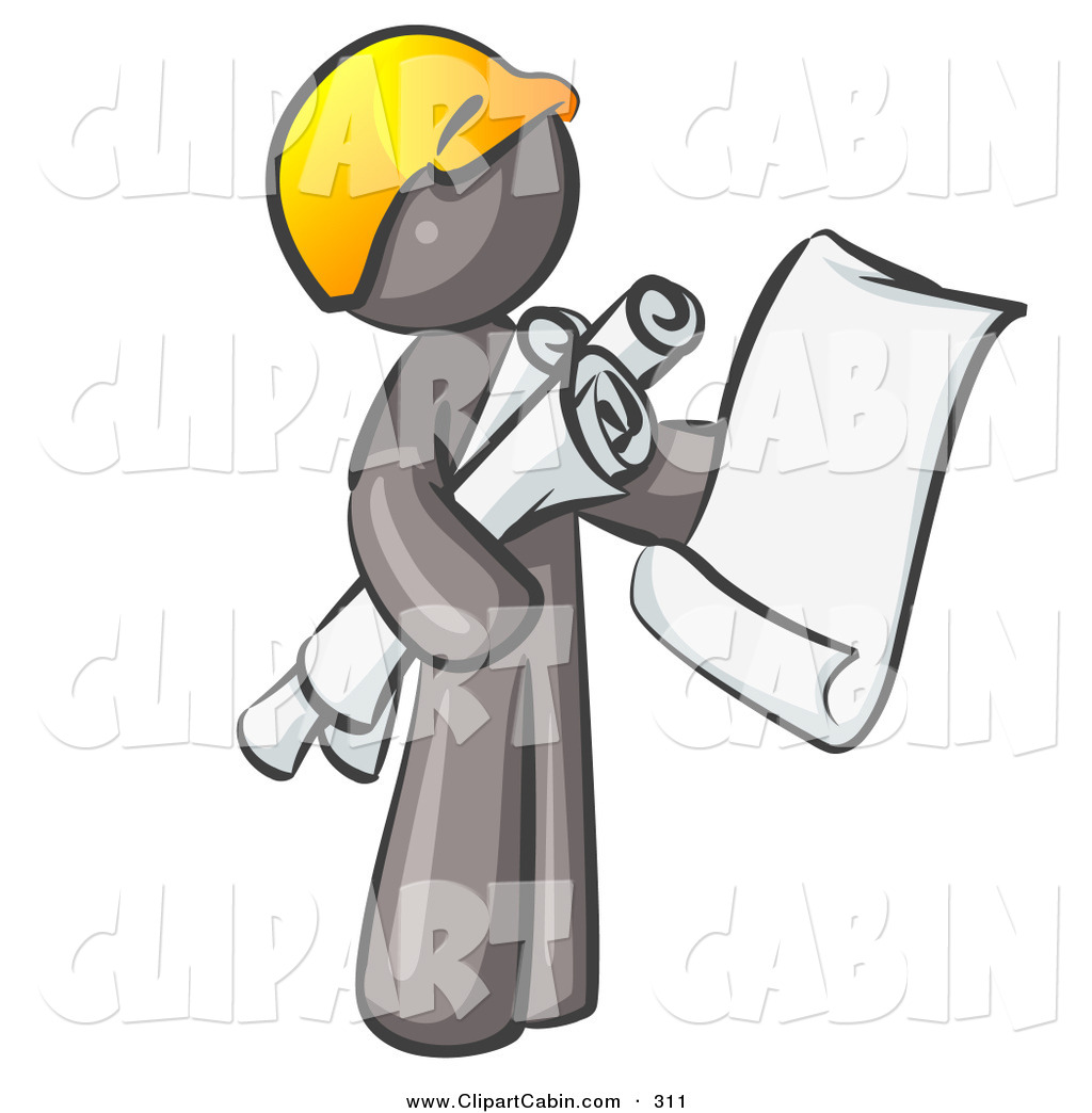 1024x1044 Vector Clip Art Of A Gray Man Contractor Or Architect Holding