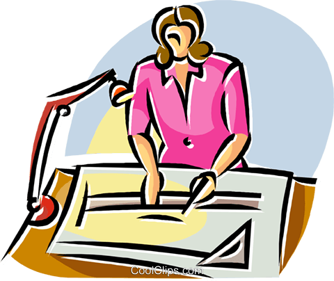 480x404 Architect Working On A Drafting Table Royalty Free Vector Clip Art