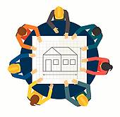 170x166 Clip Art Of Architecture Model House On Top Of Blueprints K4921109