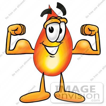 450x450 Clip Art Graphic Of A Fire Cartoon Character Flexing His Arm