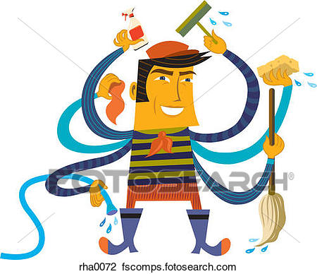 450x388 Clip Art Of A Man Multitasking And Cleaning With Many Arms Rha0072