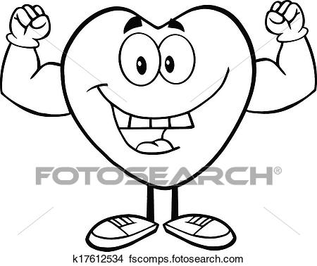 450x378 Clipart Of Outlined Heart Showing Muscle Arms K17612534