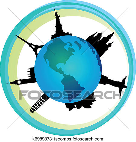 450x469 Clipart Of Globe With Of Places Around The World K6989873