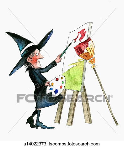395x470 Drawing Of Witch Painting Canvas On Easel U14022373