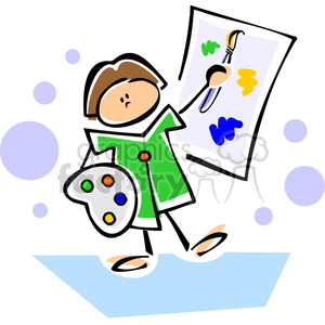 300x300 Royalty Free Whimsical Cartoon Elementary School Student Painting